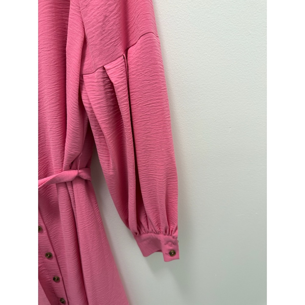 Calvin Klein Pink Textured Balloon Sleeve Button Down Shirt Dress Size 8 - Picture 2 of 9
